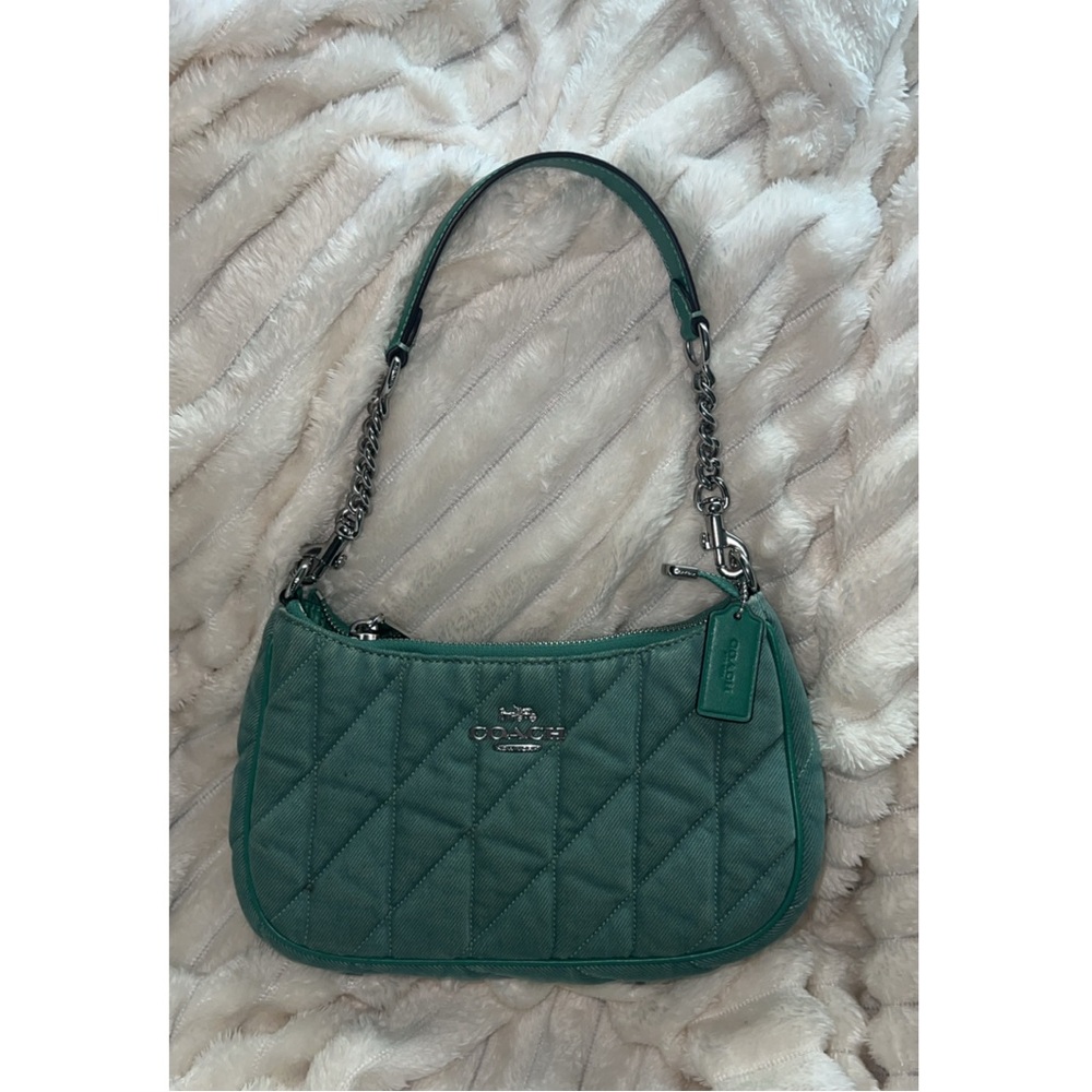 Coach Teri Shoulder Bag Green Quilted Denim